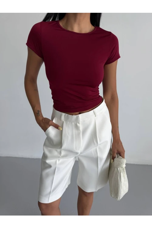 Kadın Bordo Bisiklet Yaka Sandy Bluz HZL25S-FRY123191