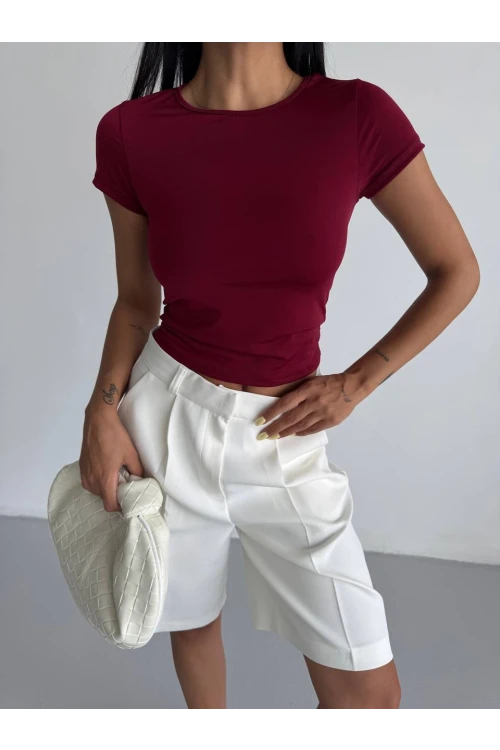 Kadın Bordo Bisiklet Yaka Sandy Bluz HZL25S-FRY123191