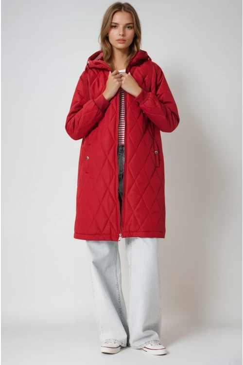 Kadın Bordo Kapitone Uzun Şişme Mont HZL22W-BD151381