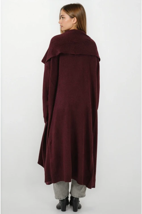 Kadın Bordo Oversize Uzun Triko Hırka HZL25W-BD1103041