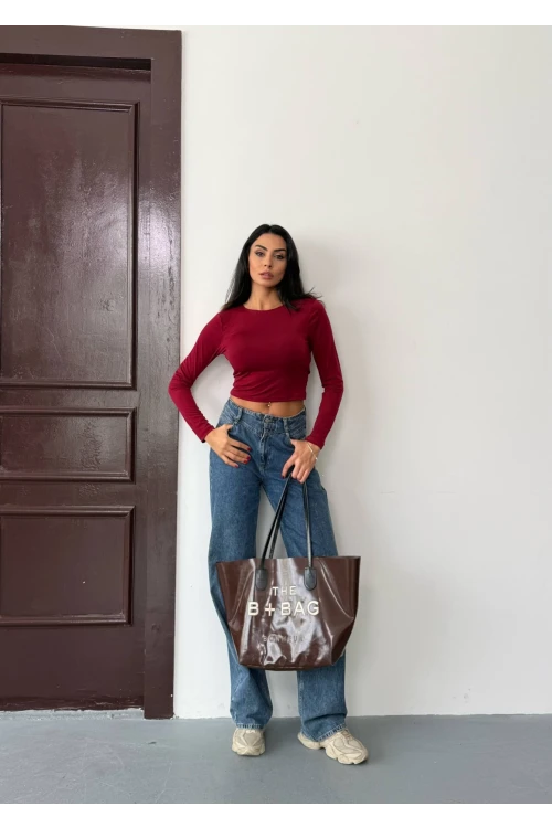 Kadın Bordo Sırt Dekolteli  Uzun Kollu Sandy Bluz HZL25W-FRY123381