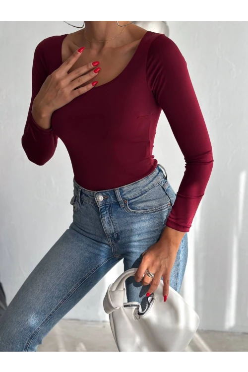 Kadın Bordo U Yaka Uzun Kollu Sandy Bluz HZL25S-FRY122471