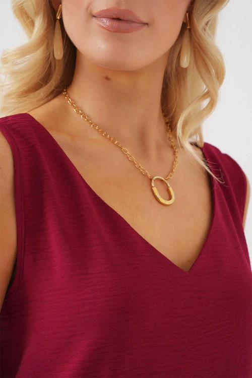 Kadın Bordo V Yaka Sıfır Kol Bluz HZL25S-BD19501