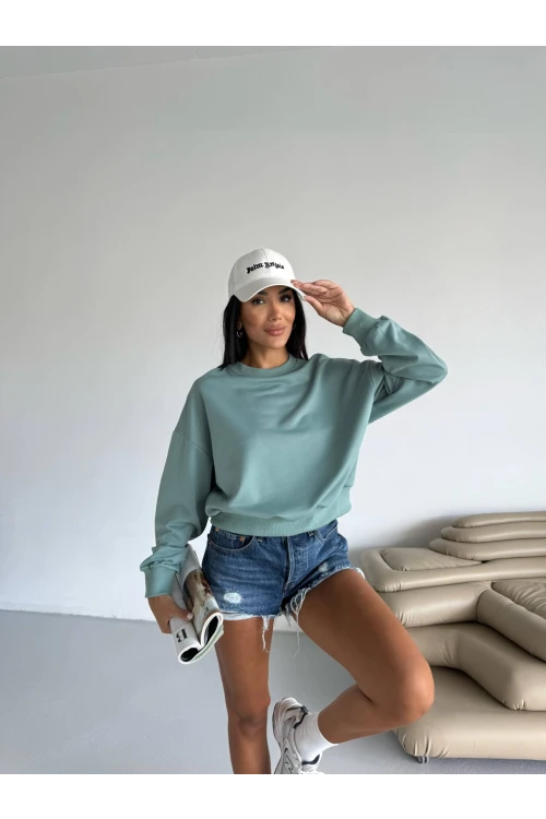 Kadın Çağla Yeşil Bisiklet Yaka 2 İplik Sweatshirt HZL25W-FRY123391