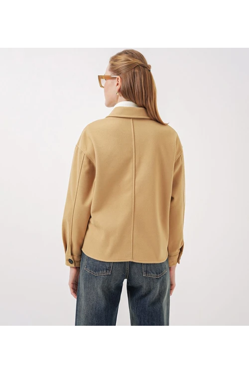 Kadın Camel Düğmeli Cepli Kısa Kaşe Ceket HZL25W-BD107131