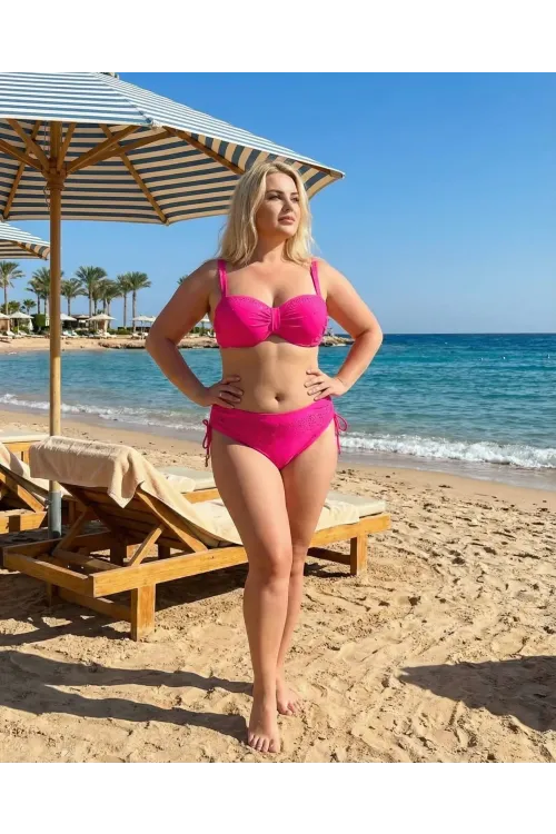 Kadın Fuşya Taş İşlemeli Astarlı Bikini Takım HZL25S-LC3361