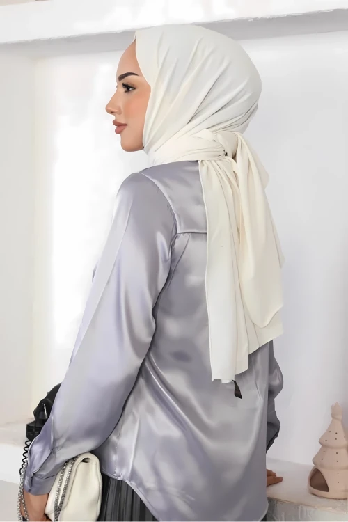 Kadın Gri Saten Yüzeyli Tesettür Gömlek HZL25W-BD139641
