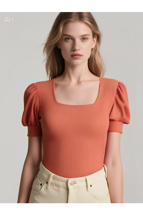 Kadın Gül Kurusu Kare Yaka Örme Bluz HZL22W-BD104091