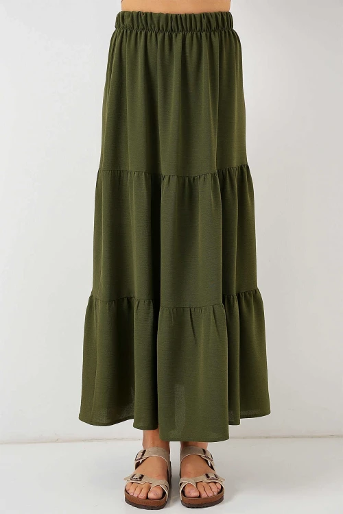 Kadın Haki Beli Lastikli Ayrobin Uzun Etek HZL25S-BD180481