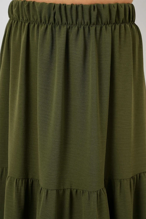 Kadın Haki Beli Lastikli Ayrobin Uzun Etek HZL25S-BD180481