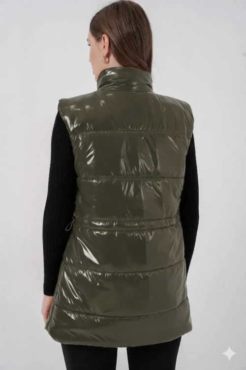 Kadın Haki Parlak Astarlı Şişme Yelek HZL25W-BD152181