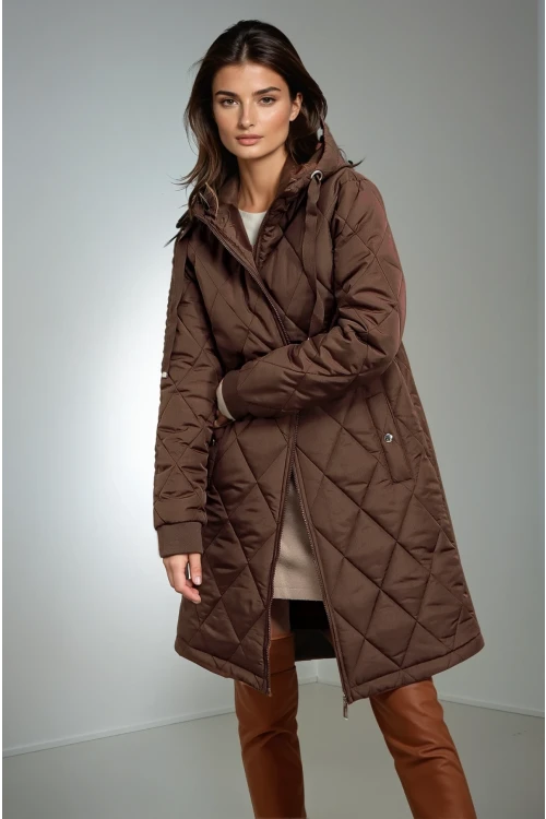 Kadın Kahverengi Kapitone Uzun Şişme Mont HZL22W-BD151381
