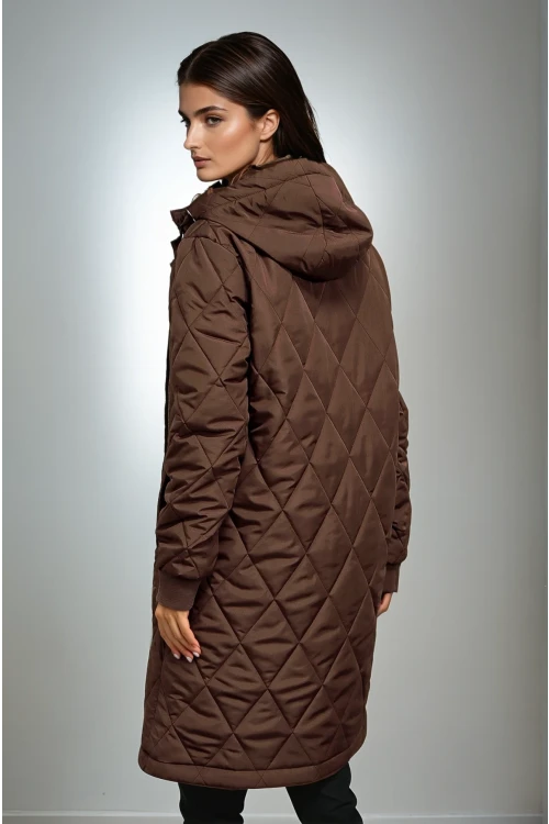 Kadın Kahverengi Kapitone Uzun Şişme Mont HZL22W-BD151381