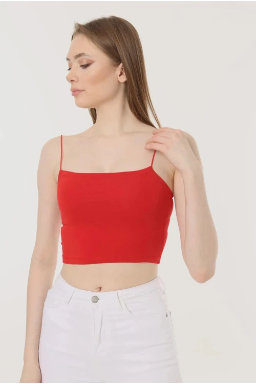 Kadın Kırmızı İp Askılı Örme Büstiyer HZL24S-ZK12001