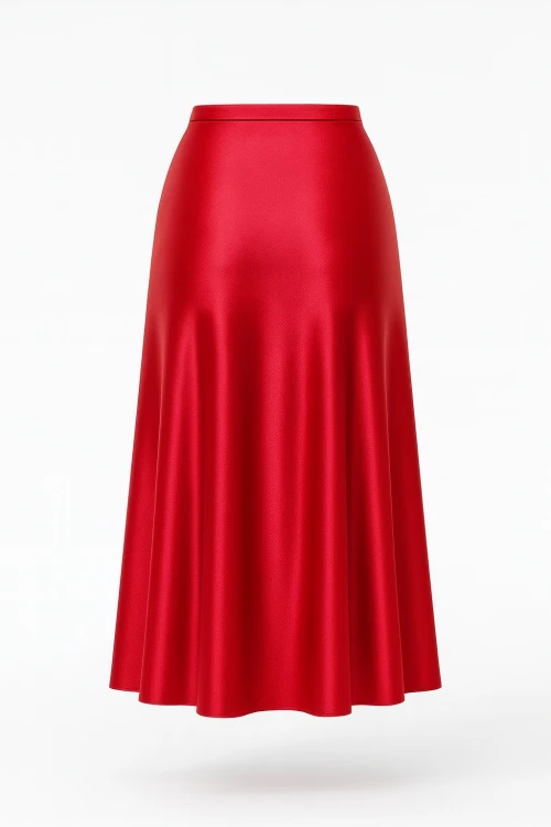 Kadın Kırmızı Saten Yüzeyli Beli Lastikli Midi Boy Etek Hzl23S-BD1101471