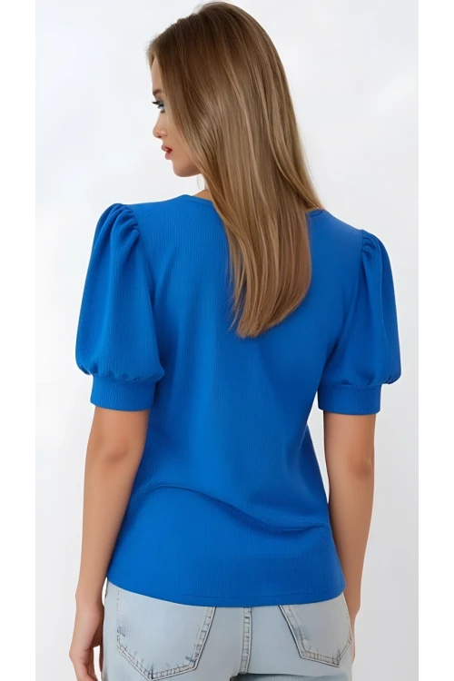 Kadın Kobalt Mavi Kare Yaka Örme Bluz HZL22W-BD104091