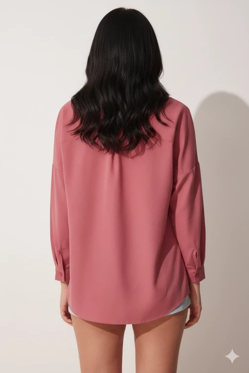 Kadın Koyu Gül Kurusu Oversize Uzun Basic Gömlek HZL22W-BD139001