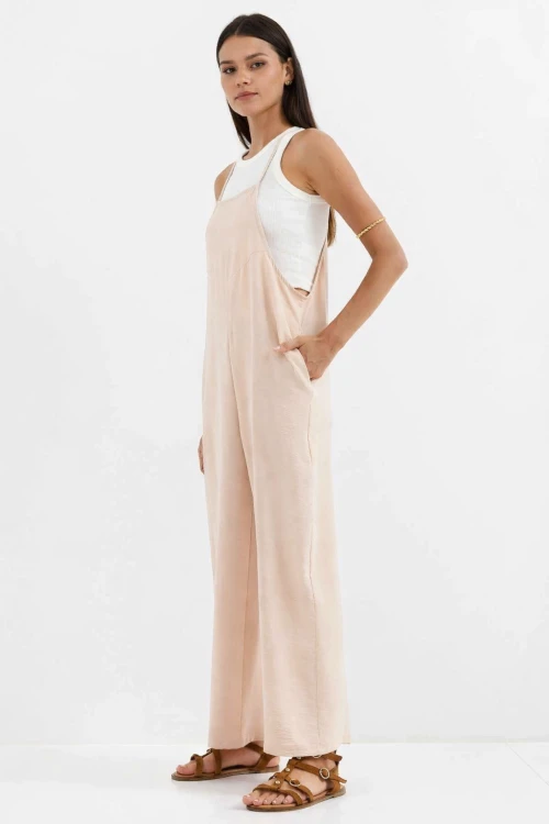 Kadın Krem Ayarlanabilir Askılı Cepli Bol Paça Bahçıvan Tulum HZL22S-BD170191