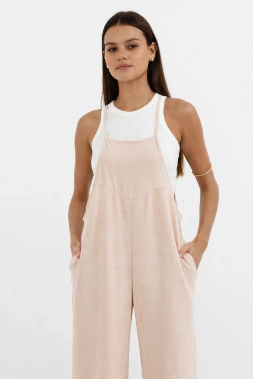 Kadın Krem Ayarlanabilir Askılı Cepli Bol Paça Bahçıvan Tulum HZL22S-BD170191