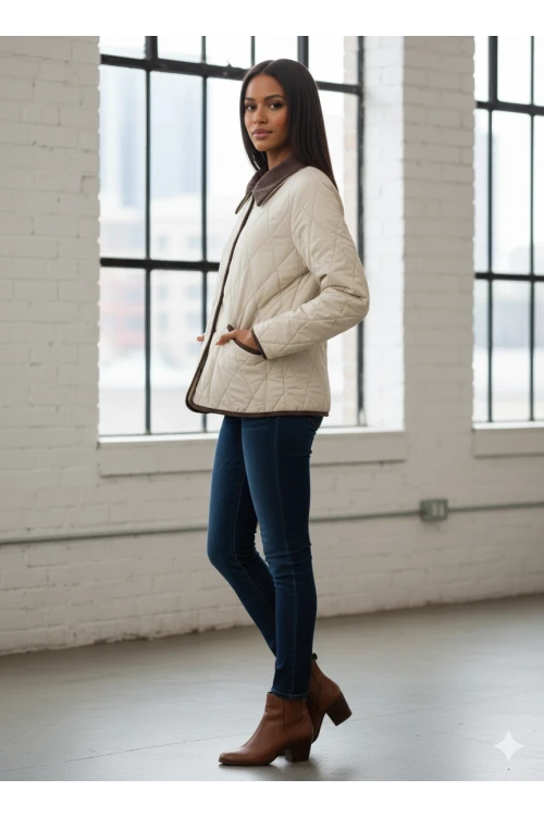 Kadın Krem Çıt Çıt Kapamalı Kadife Detaylı Kapitone Mont HZL25W-BD152261