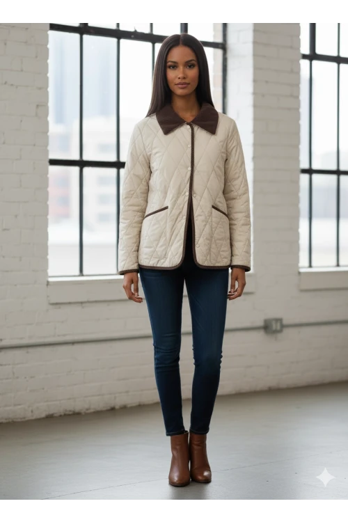 Kadın Krem Çıt Çıt Kapamalı Kadife Detaylı Kapitone Mont HZL25W-BD152261