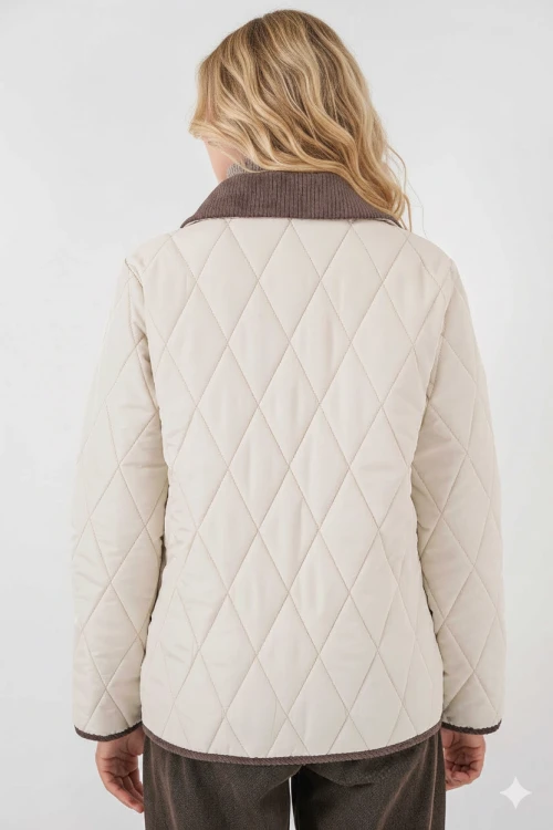 Kadın Krem Çıt Çıt Kapamalı Kadife Detaylı Kapitone Mont HZL25W-BD152261