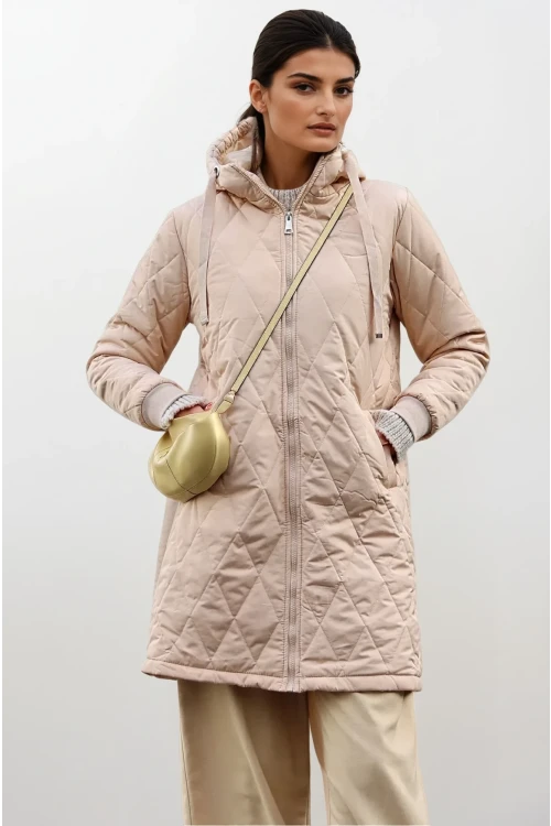 Kadın Krem Kapitone Uzun Şişme Mont HZL22W-BD151381