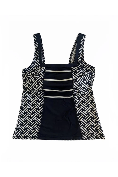 Kadın Lacivert Beyaz Desenli Şortlu Tankini HZL25S-AR1801