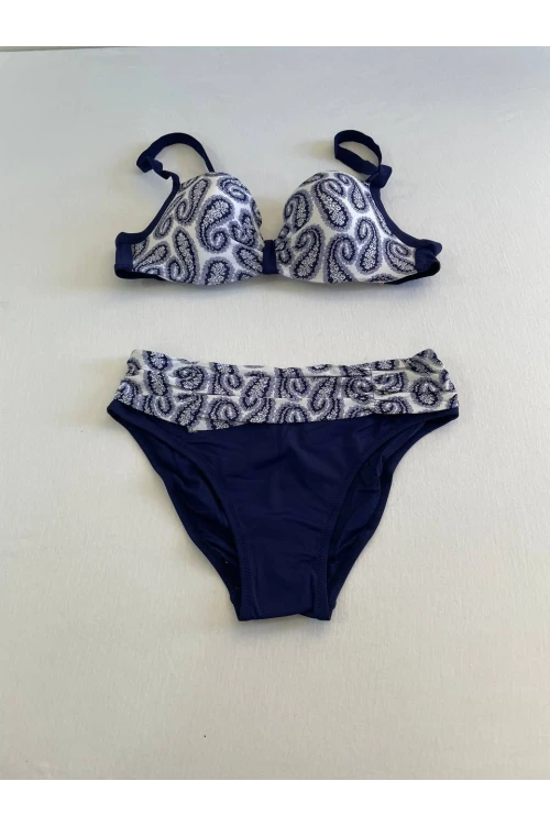 Kadın Lacivert Beyaz Etnik Desen Bikini Takımı HZL25S-LC213