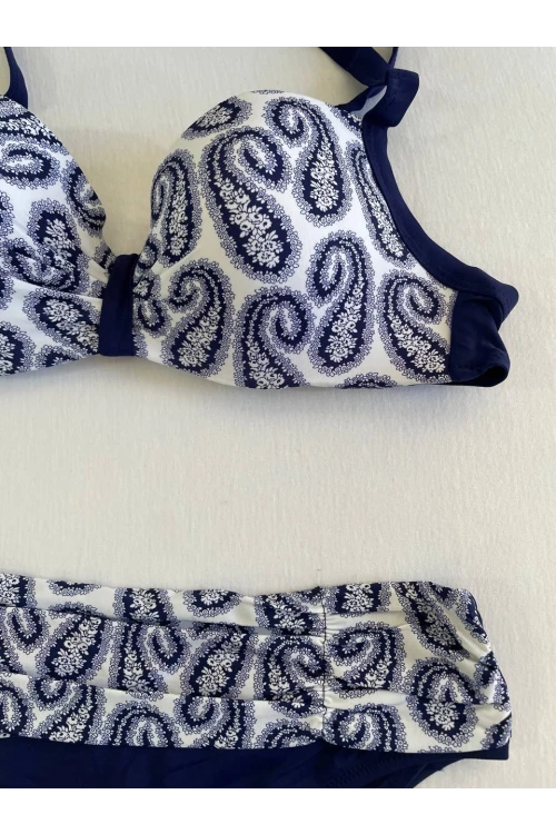 Kadın Lacivert Beyaz Etnik Desen Bikini Takımı HZL25S-LC213