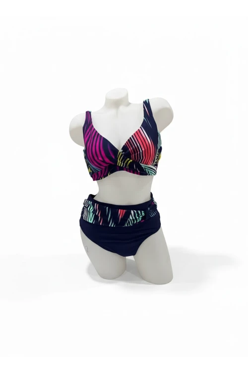 Kadın Lacivert Çok Renkli Büyük Beden Astarlı Bikini Takım HZL25S-LC21202