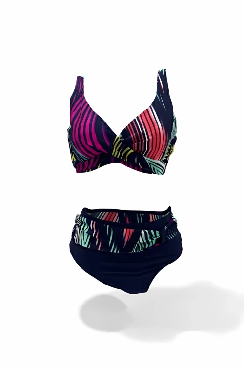 Kadın Lacivert Çok Renkli Büyük Beden Astarlı Bikini Takım HZL25S-LC21202