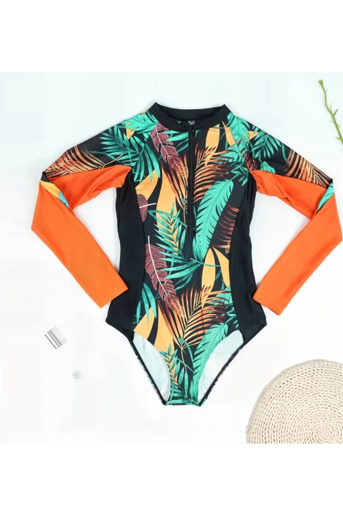 Kadın Lacivert Çok Renkli Tüy Desenli Astarlı Yüzücü Mayo HZL25S-LC908