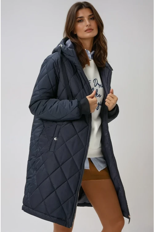 Kadın Lacivert Kapitone Uzun Şişme Mont HZL22W-BD151381