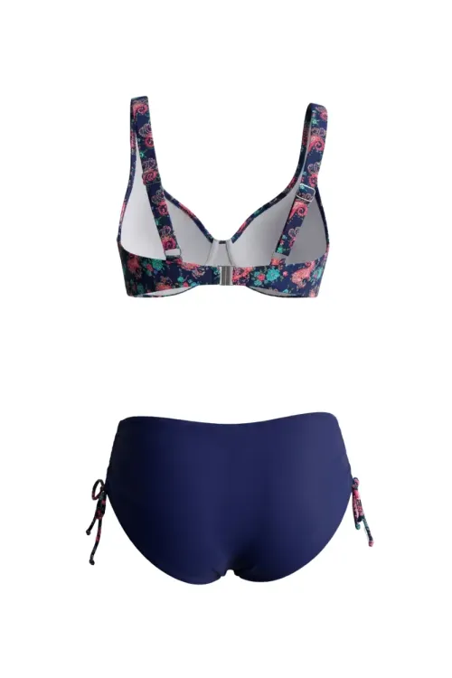 Kadın Lacivert Pembe Paisley Desenli  Astarlı Büyük Beden Bikini Takımı HZL26S-LC3341