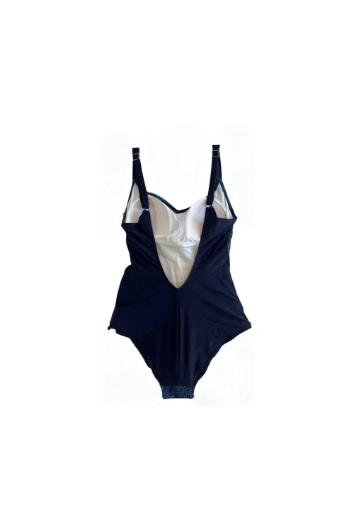 Kadın Lacivert Tropikal Yaprak Desen Yüzücü Mayo HZL25S-LC0046