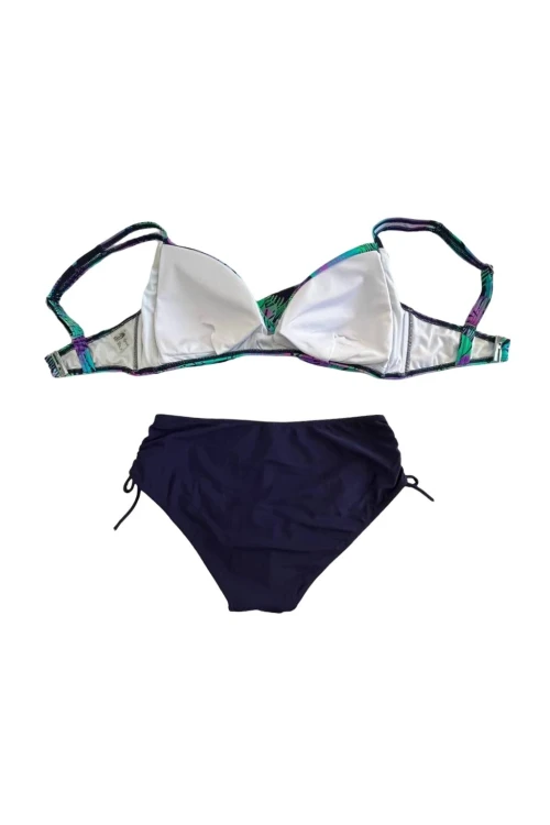 Kadın Lacivert Turkuaz Desenli Astarlı Bikini Takımı HZL25S-LC3832