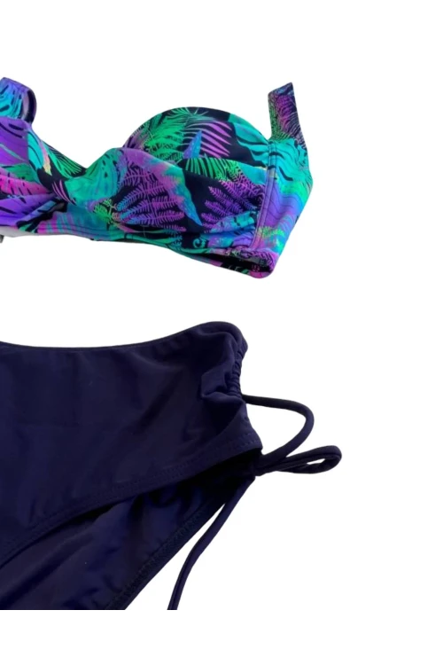 Kadın Lacivert Turkuaz Desenli Astarlı Bikini Takımı HZL25S-LC3832