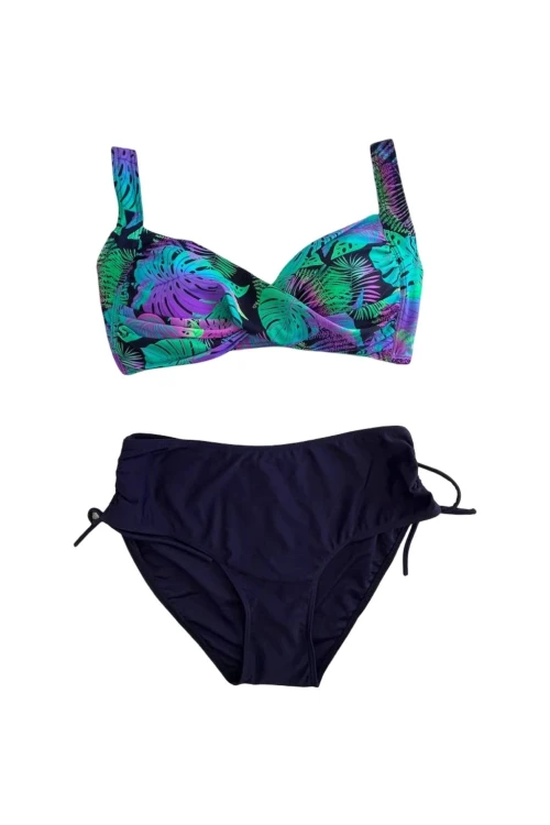 Kadın Lacivert Turkuaz Desenli Astarlı Bikini Takımı HZL25S-LC3832
