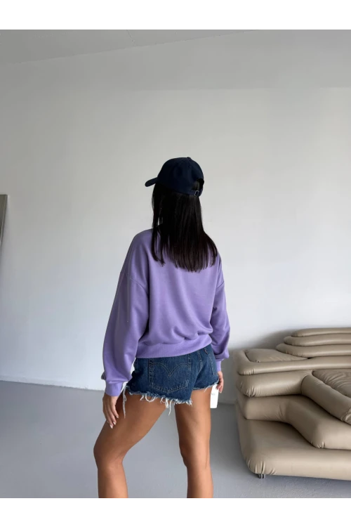 Kadın Lila Bisiklet Yaka 2 İplik Sweatshirt HZL25W-FRY123391