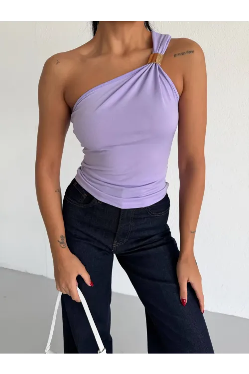 Kadın Lila Tek Omuz Gold Metal Detaylı Sandy Bluz HZL26S-FRY123821