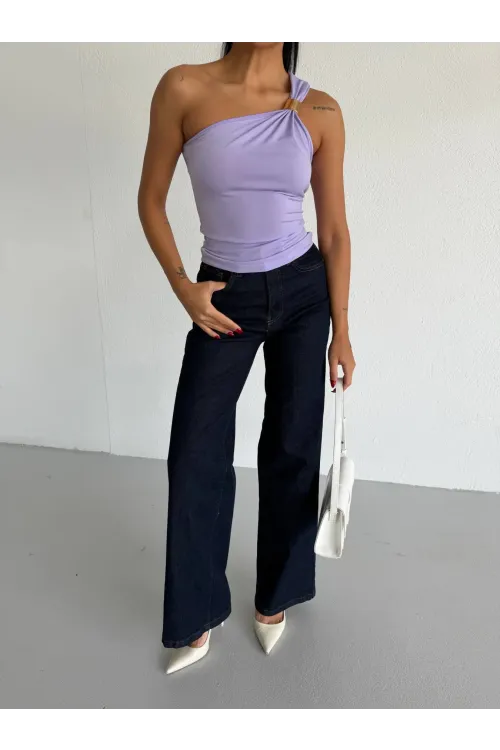 Kadın Lila Tek Omuz Gold Metal Detaylı Sandy Bluz HZL26S-FRY123821