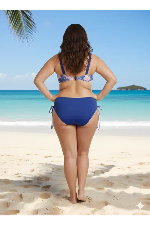 Kadın Mavi Çiçek Desenli Astarlı Lacivert Büyük Beden Bikini Takım HZL25S-LC3301