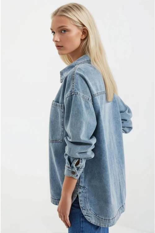 Kadın Mavi Çift Cepli Önden Düğmeli Jean Ceket HZL25S-BD106941