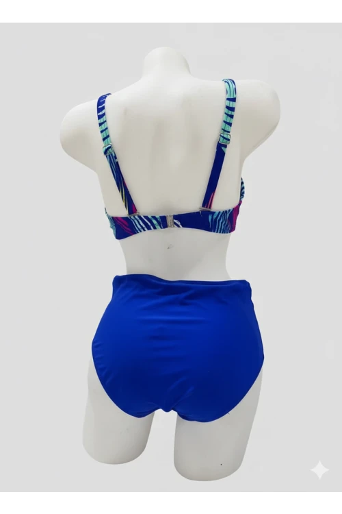 Kadın Mavi Çok Renkli Büyük Beden Astarlı Bikini Takım HZL25S-LC21202