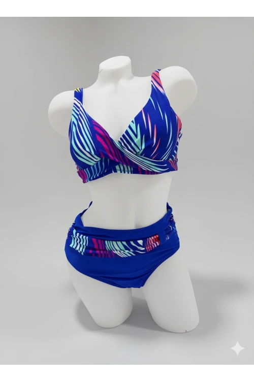 Kadın Mavi Çok Renkli Büyük Beden Astarlı Bikini Takım HZL25S-LC21202