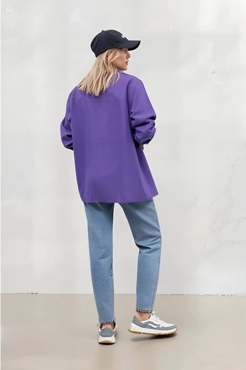 Kadın Mor Oversize Uzun Basic Gömlek Hzl22w-bd139001