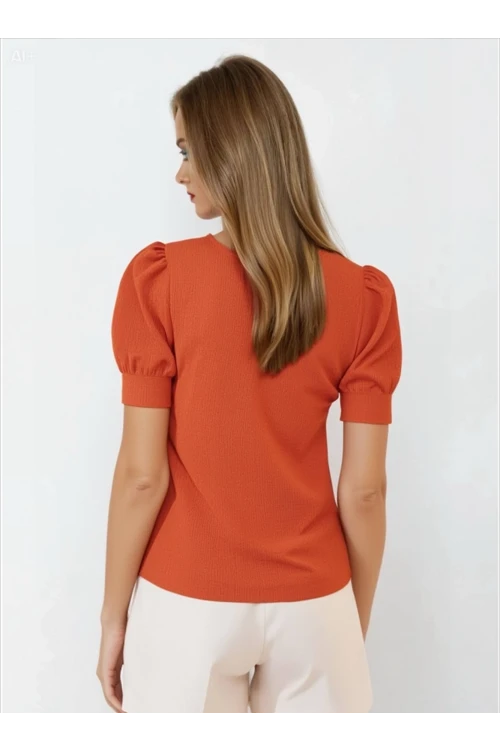 Kadın Oranj Kare Yaka Örme Bluz Hzl22w-bd104091