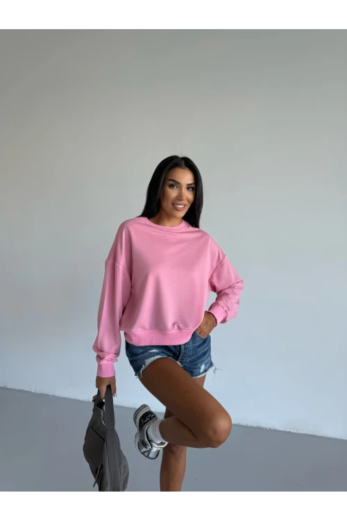 Kadın Pembe Bisiklet Yaka 2 İplik Sweatshirt HZL25W-FRY123391