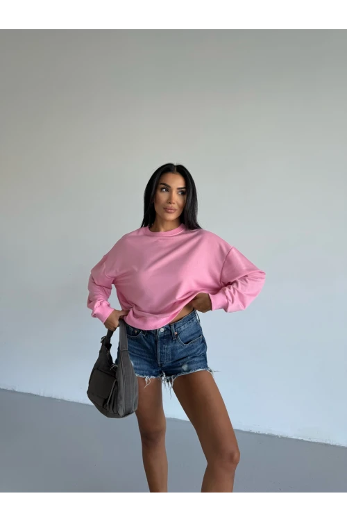 Kadın Pembe Bisiklet Yaka 2 İplik Sweatshirt HZL25W-FRY123391